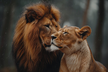 lion and lioness in the zoo