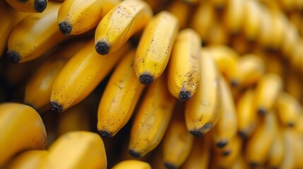   A stack of yellow bananas, each bearing black dots at their ends