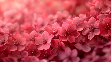   A blurred image features several pink flowers situated in its center, with more flowers appearing to the right side - obrazy, fototapety, plakaty