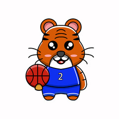 cute vector design illustration of a basketball player leopard mascot