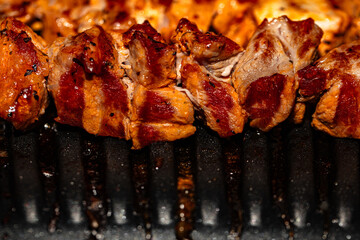 Closeup of meat prepared on electric grill