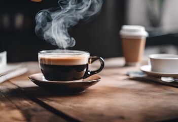 Fototapeta premium AI generated illustration of a steaming cup of coffee on a table