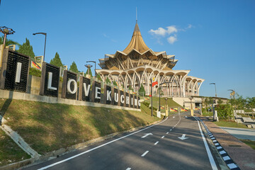 Tourist attraction with letters "I love kuching" at Sarawak State Legislative Assembly, Kuching Sarawak.