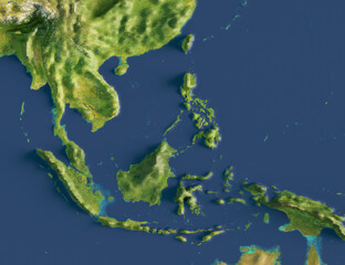 3d render of a map of Southeast Asia. Elements of this image furnished by NASA.