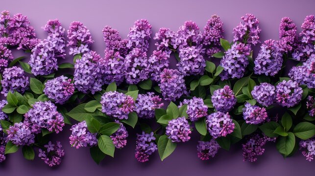   A backdrop of deep-hued purple, adorned with a cluster of lilac blooms sporting green leaves Inscribe your text or insert an image here (4