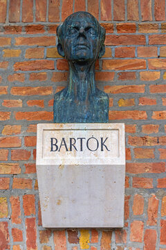 Bronze Bust of Bartok Bela at Wall in Szeged Hungary