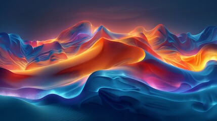 Stunning digital art of sandy dunes in a mesmerizing palette of dark azure and orange - obrazy, fototapety, plakaty
