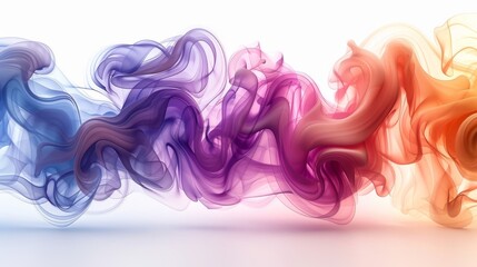   A collection of vibrant smoke puffs hovering above a pristine white surface against a blank white background - obrazy, fototapety, plakaty