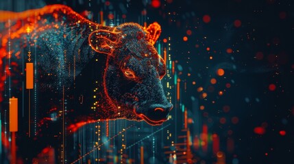 Abstract illustration of bull and bear on the background with diagrams. Stock market concept.