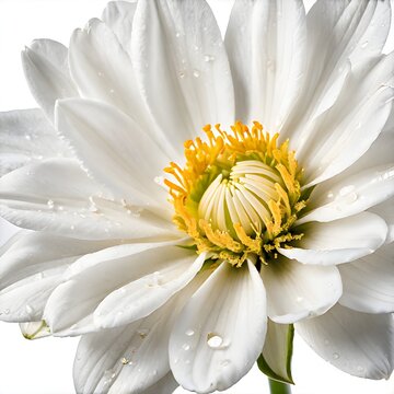 White flower with yellow centre and white petals with a yellow centre.AI
