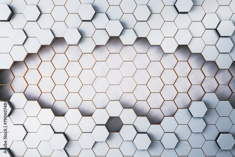 Poster Modern light hexagonal background. Landing page concept. 3D Rendering.