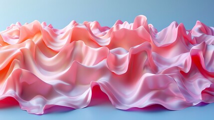   A tight shot of a pink-orange wave pattern against a blue backdrop, featuring a blue sky in the distance
