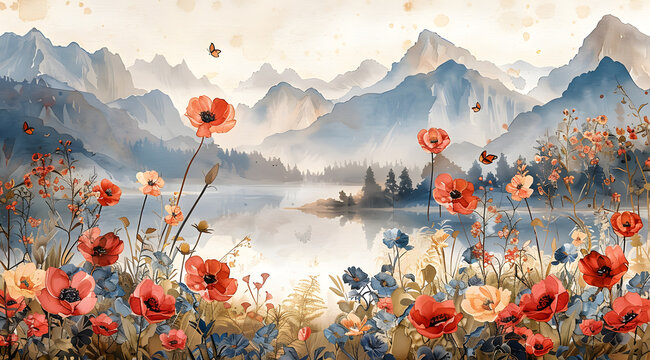 Floral Fusion: Watercolor Portrait Uniting National Flowers and Emblematic Butterflies