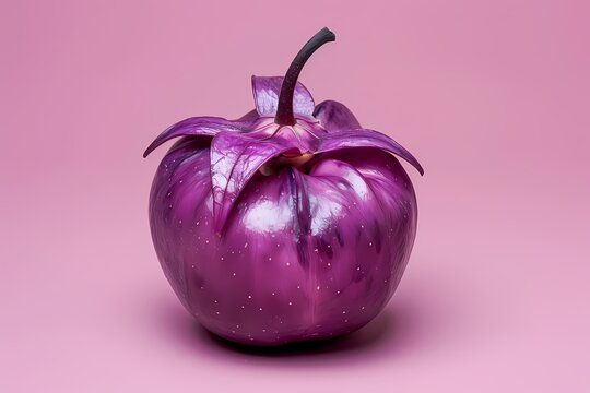 A purple tomato on pink background. Ai generated 