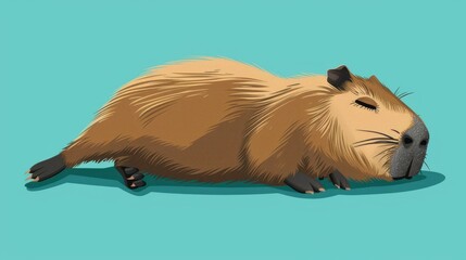 Obraz na płótnie Canvas A capybara resting on the ground, head turned, appearing to nap