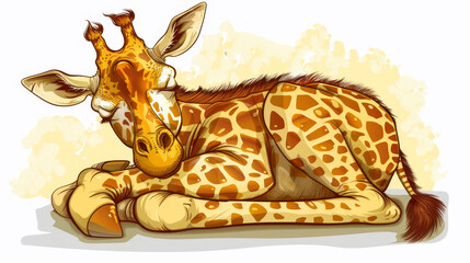   A drawing of a giraffe reclining, Sederi inscribed on its chest, a gesticulating giraffe head emerges - obrazy, fototapety, plakaty