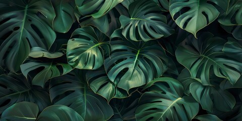Large leaves in the Spathergilling style against a dark green background that resembles tropical foliage
