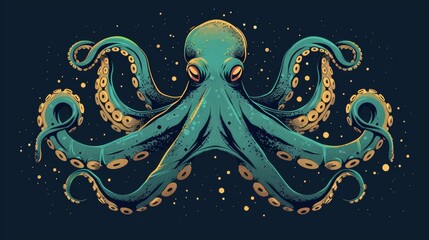 Vibrant cartoon octopus with detailed tentacles on a dark background