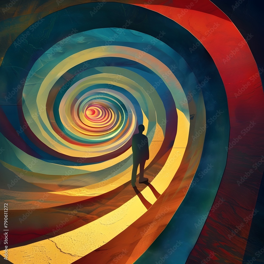 Poster mesmerizing labyrinth of thoughts vibrant spiral journey through a dimensional vortex of color and f