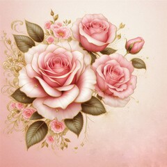 Elegant Pink Roses with Golden Accents on Pastel