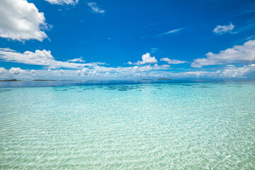 Crystal clear seascape. Perfect sunshine sky water of ocean. Blue sea transparent ocean water...