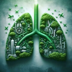 green lung concept, ecology, fight against pollution. Generative AI.