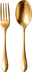 golden cutlery,cutlery made of gold isolated on white or transparent background,transparency  - obrazy, fototapety, plakaty