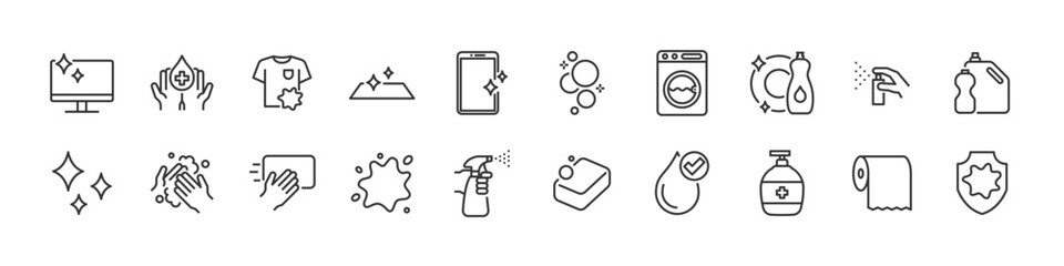 set of cleaning icons, hygiene, housework
