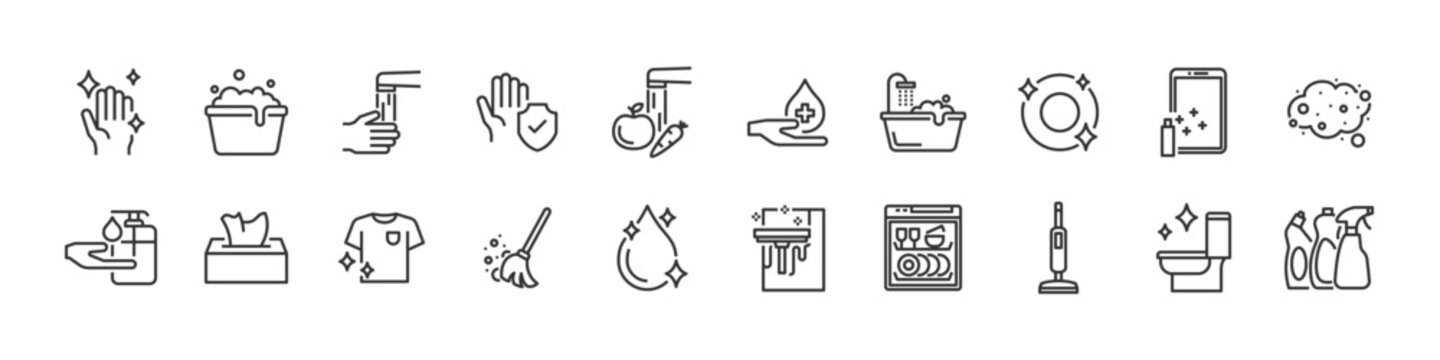 set of cleaning icons, hygiene, housework