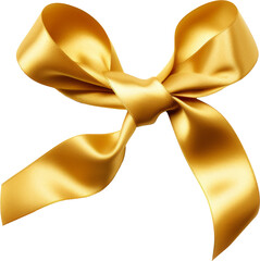 golden ribbon bow,bow made of golden satin isolated on white or transparent background,transparency 