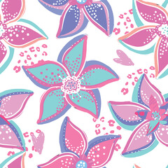 Hand drawn tropic flower pattern. summer background.  for textile,  fashion wear, wrapping paper. Abstract decorative flat vector illustration