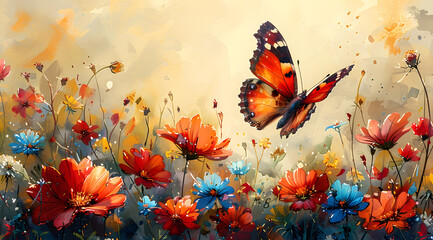 Obraz na płótnie Canvas Sunshine Symphony: Dynamic Watercolor Depiction of Sunny Day Delight