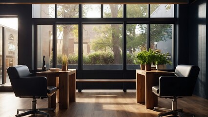 Fototapeta premium Contemporary room interior with wooden table and chairs in a stylish home