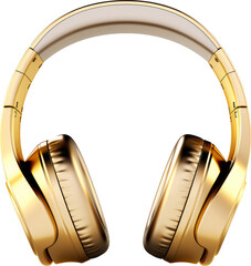 golden headphone,headphone made of gold isolated on white or transparent background,transparency 