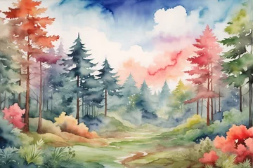  Forest Watercolor Landscape Background, Watercolor Forest Background, Watercolor Forest Wallpaper, Watercolor Forest Scenery Landscape, Watercolor Nature Landscape, AI Generative © Forhadx5