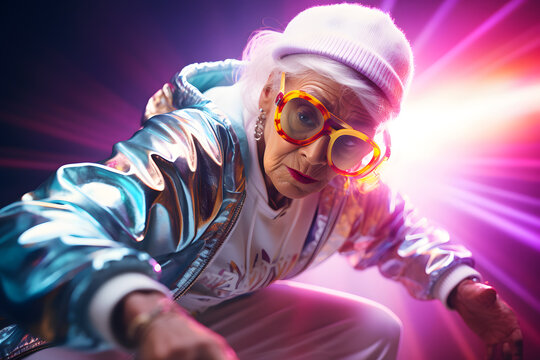 Hip hop dancer cool old woman	