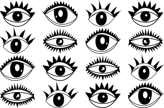 Conjunto de iconos de ojos. S&iacute;mbolo de la vista. Iconos de vector de ojos. Colecci&oacute;n de ojos simples. Silueta de ojo.