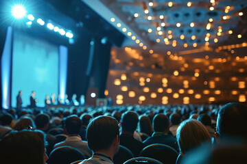 Bustling big hall business conference. Showcasing the vibrancy of the event,  successful business gathering in a large, well-lit conference hall.