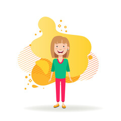 Cheerful schoolgirl flat vector illustration. Girl happy to back to school after summer vacation. School, education, childhood concept for web design, banner, landing page