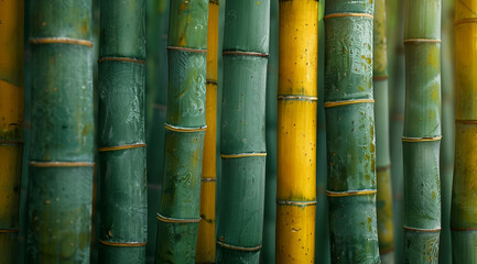 Green bamboo wall background, bamboo texture, green and yellow color tone