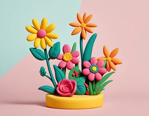 Colorful flowers background, craft clay