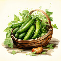 Fresh Vegetables Basket: Cucumbers, white background.