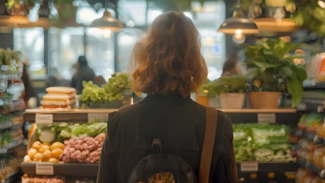 Serene Grocery Shopping: A Moment of Choice. Concept Grocery Store Dilemma, Calm Decision Making, Food Shopping Options, Peaceful Supermarket Visit