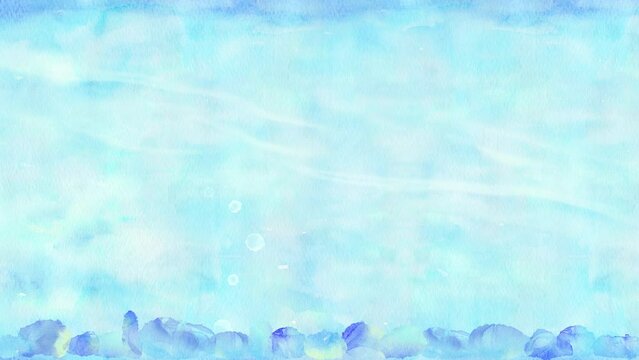 海底から気泡が立ちのぼるループアニメーション。青色の背景の涼しげな映像。