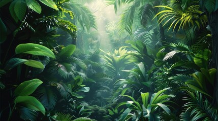 Fototapeta premium Jungles background, more plants on the sides. Generative AI.