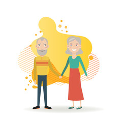 Happy senior couple holding hands. Flat vector illustration. Old man and woman happy together. Retirement, lifestyle, love, family concept for web design, banner, landing page