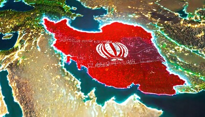 country map and flag, wallpaper Launch of missile. Iran flag and map in background. 3D rendered illustration.