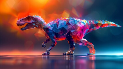 A colorful 3D rendering of a Tyrannosaurus Rex made of crystals. - obrazy, fototapety, plakaty