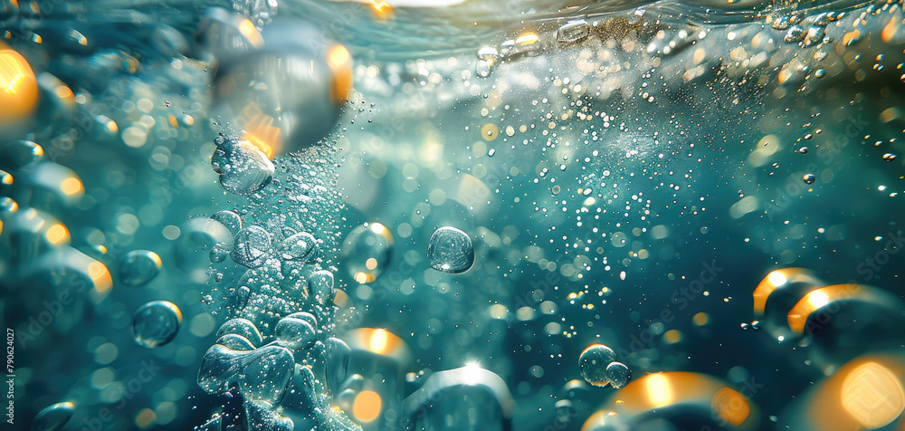Poster underwater bubbles. generative ai.