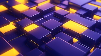 Naklejka premium 3d rendering of purple and yellow abstract geometric background. Scene for advertising, technology, showcase, banner, game, sport, cosmetic, business, metaverse. Sci-Fi Illustration. Product display